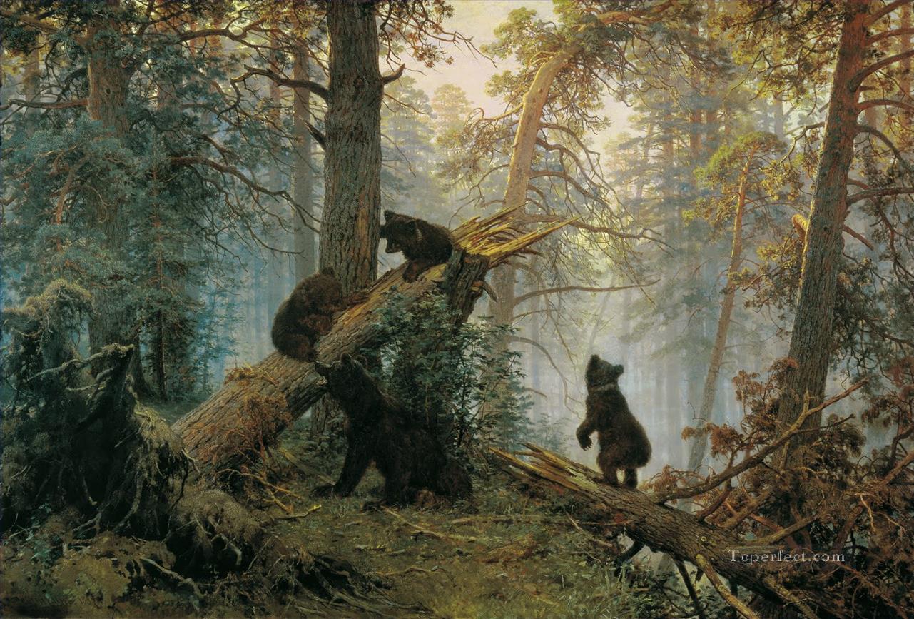 Morgen in einem Kiefernwald 1889 Bären Ölgemälde